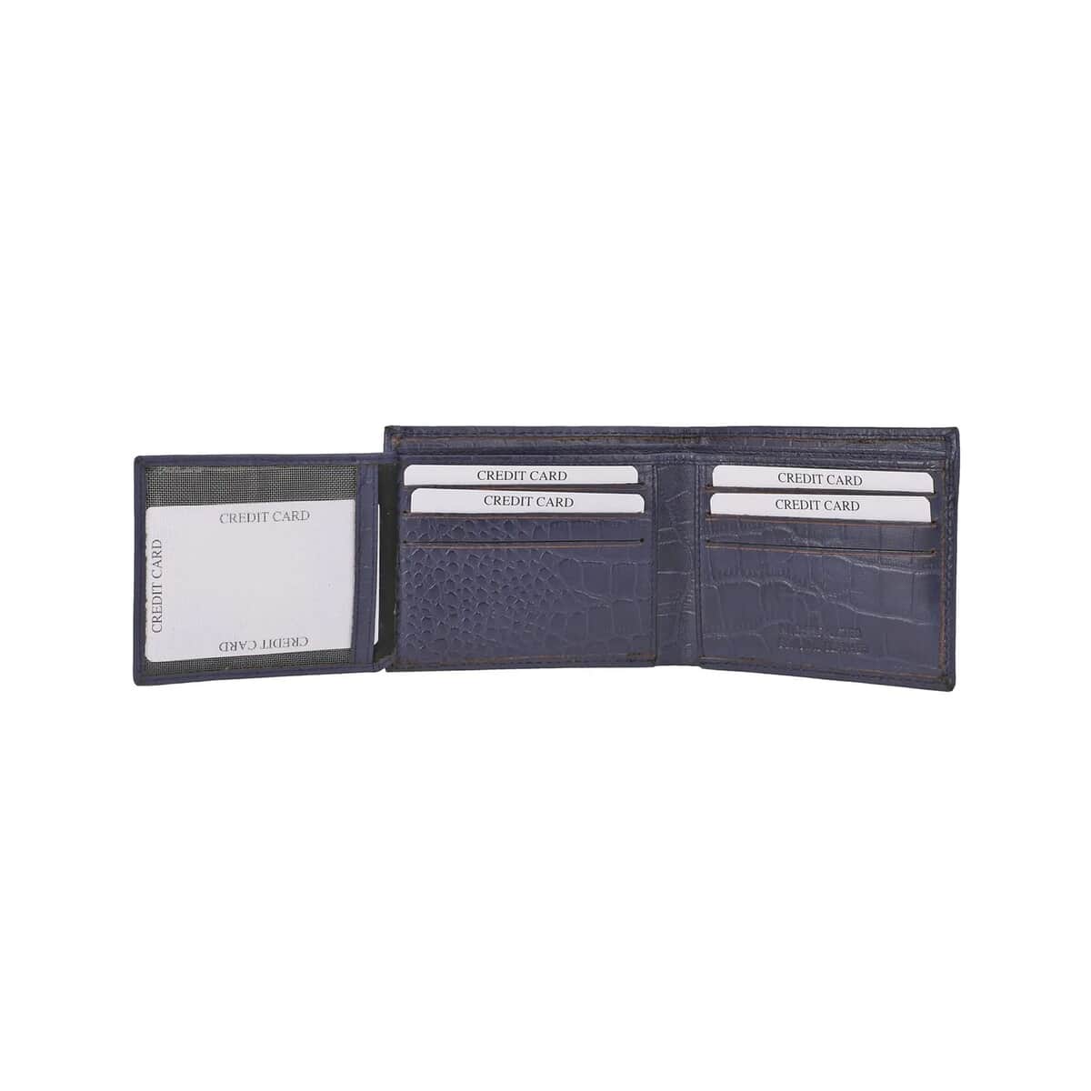 UNION CODE Navy Croco Embossed Genuine Leather RFID Bi Fold Men's Wallet | Leather Card Holder Travel Wallet | Leather Purse for Men image number 5