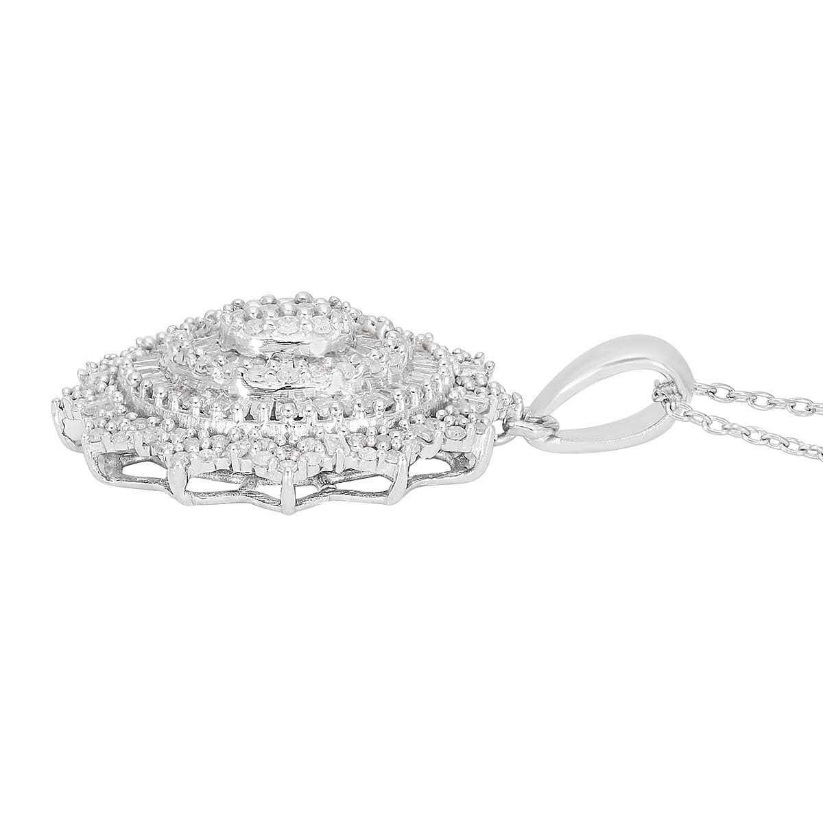 Diamond Flower Pendant in Platinum Over Sterling Silver 1.00 ctw