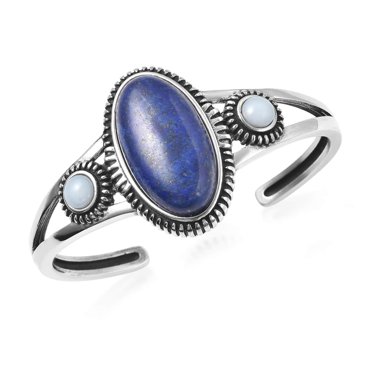 Lapis Lazuli and Opalite Cuff Bracelet in Stainless Steel (6.50 In) 24.00 ctw image number 0