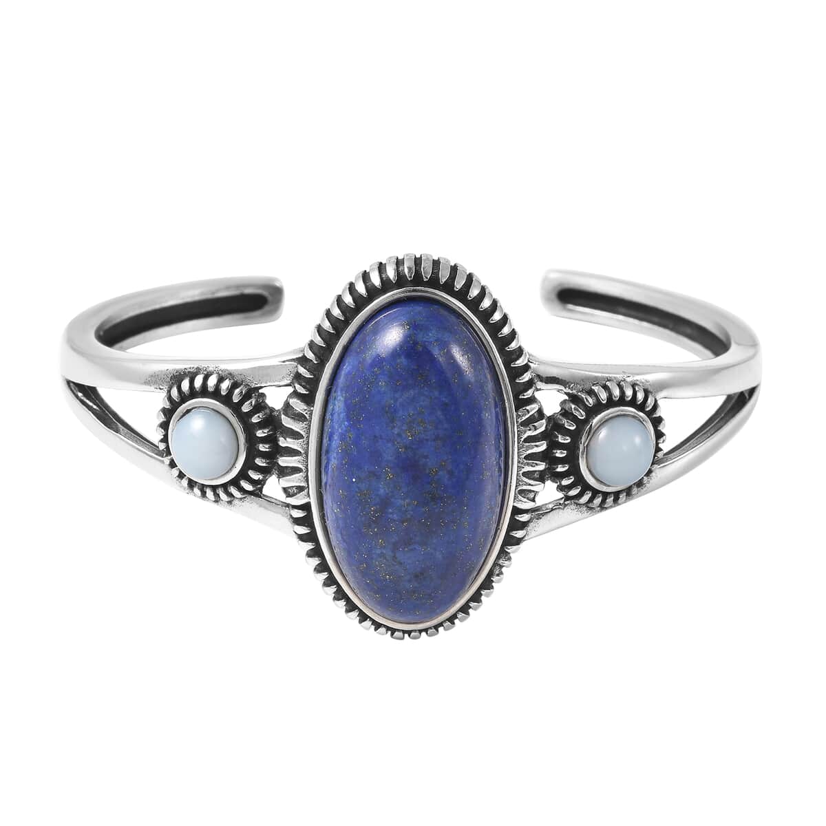 Lapis Lazuli and Opalite Cuff Bracelet in Stainless Steel (6.50 In) 24.00 ctw image number 3