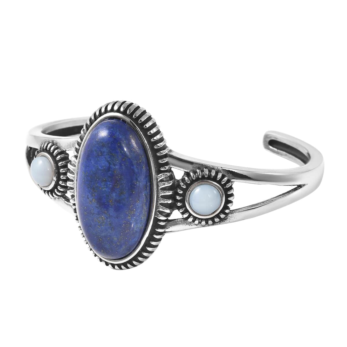 Lapis Lazuli and Opalite Cuff Bracelet in Stainless Steel (6.50 In) 24.00 ctw image number 4
