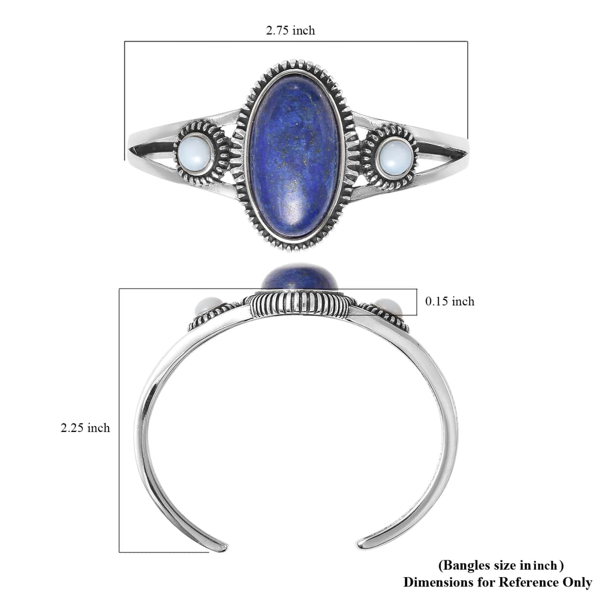 Lapis Lazuli and Opalite Cuff Bracelet in Stainless Steel (6.50 In) 24.00 ctw image number 6