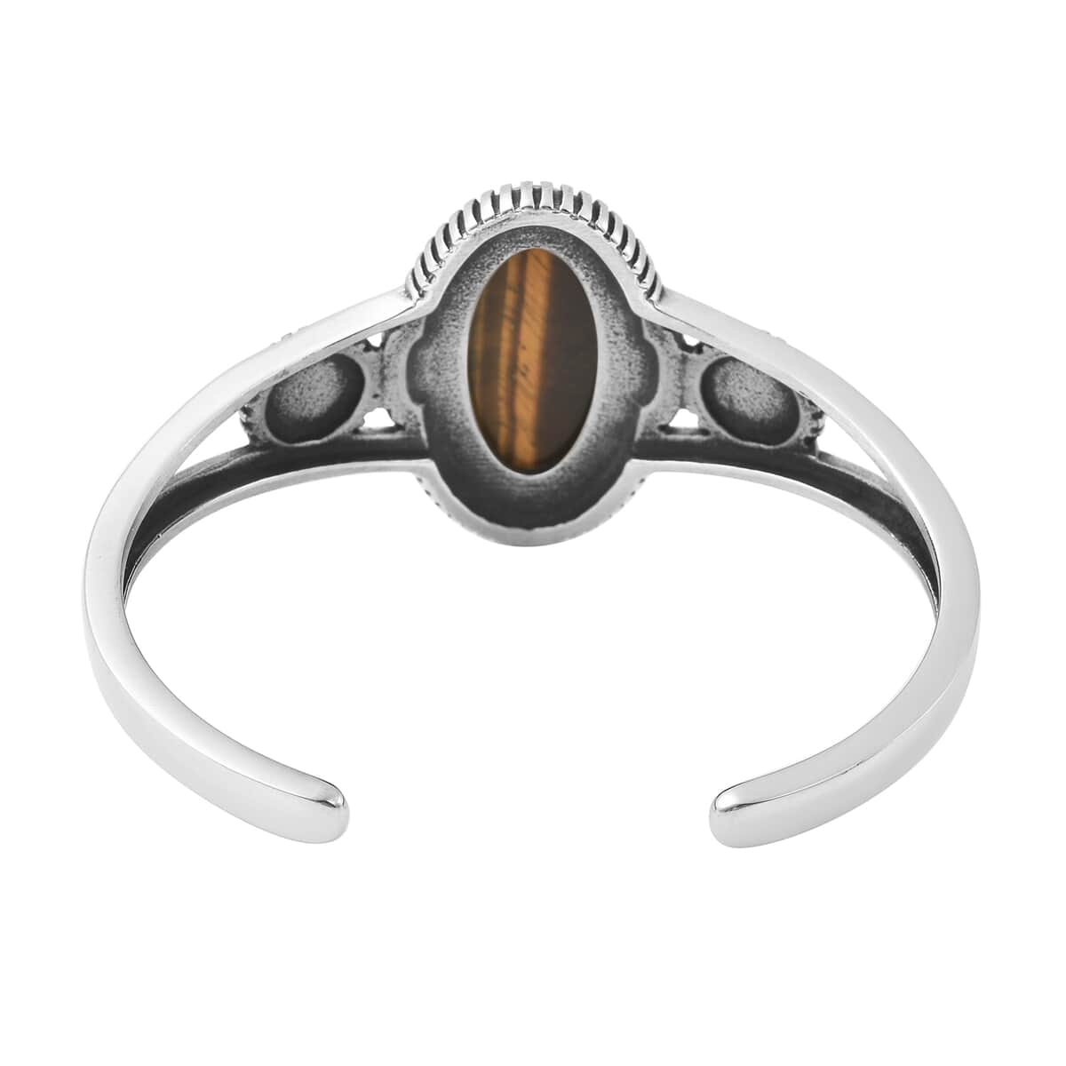 Yellow Tiger's Eye and Opalite Cuff Bracelet in Stainless Steel (6.50 In) 23.75 ctw image number 5