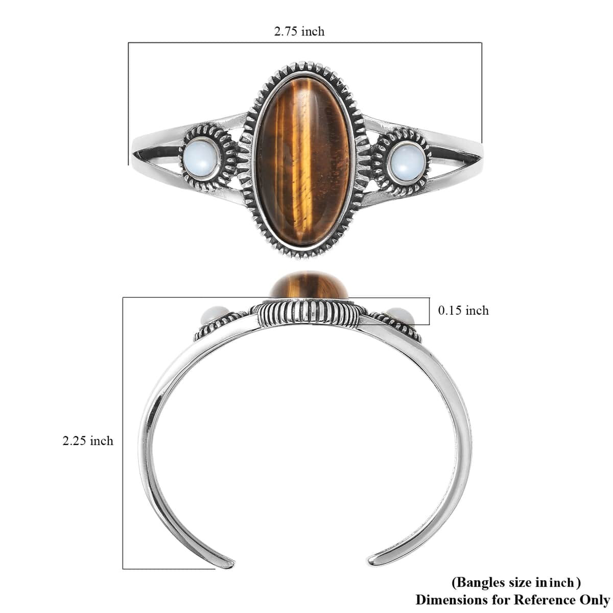 Yellow Tiger's Eye and Opalite Cuff Bracelet in Stainless Steel (6.50 In) 23.75 ctw image number 6