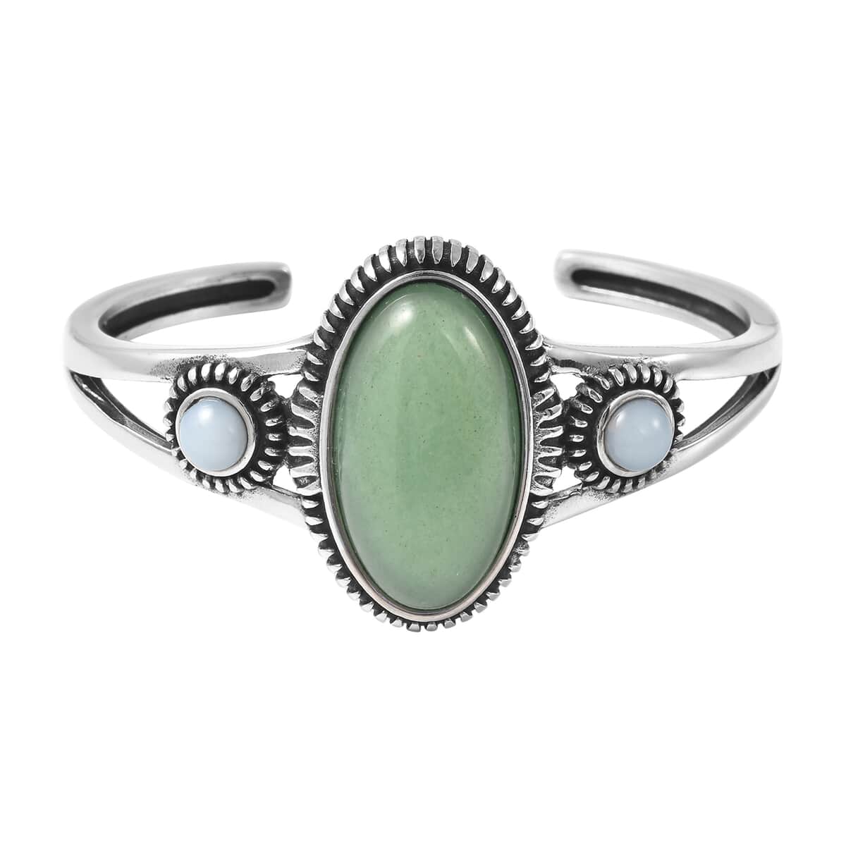 Green Aventurine and Opalite Cuff Bracelet in Stainless Steel (6.50 In) 23.50 ctw image number 3