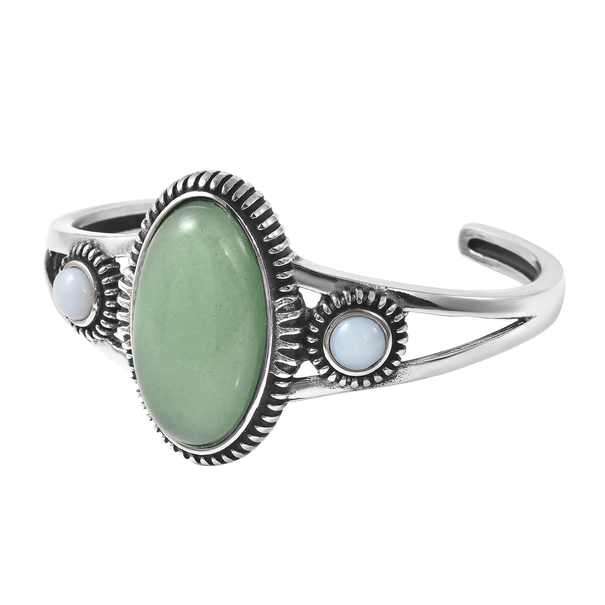 Green Aventurine and Opalite Cuff Bracelet in Stainless Steel (6.50 In) 23.50 ctw image number 4
