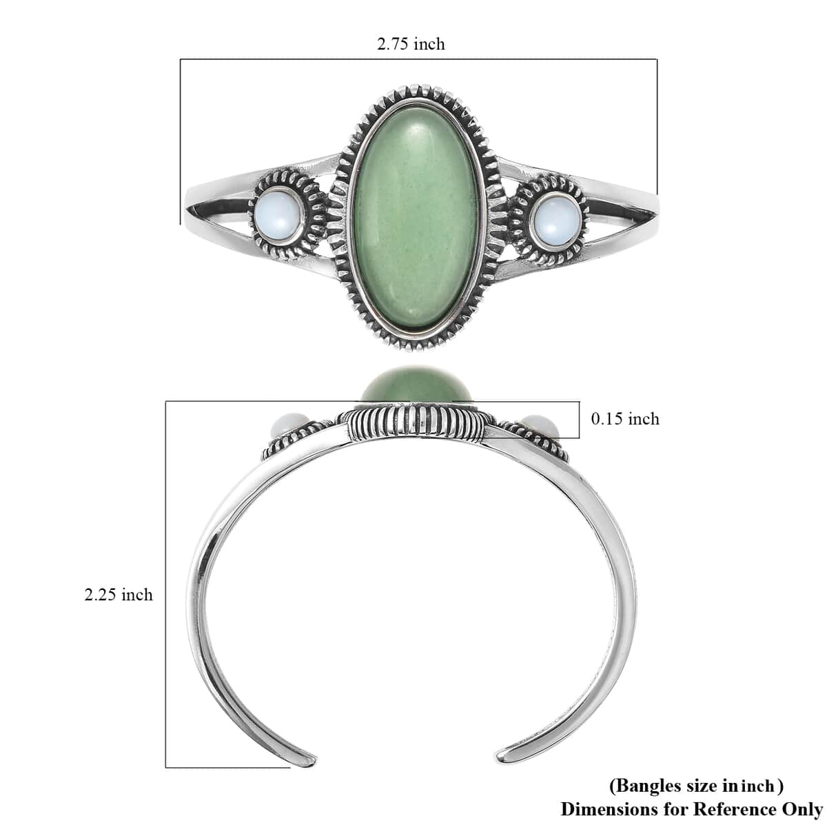 Green Aventurine and Opalite Cuff Bracelet in Stainless Steel (6.50 In) 23.50 ctw image number 6