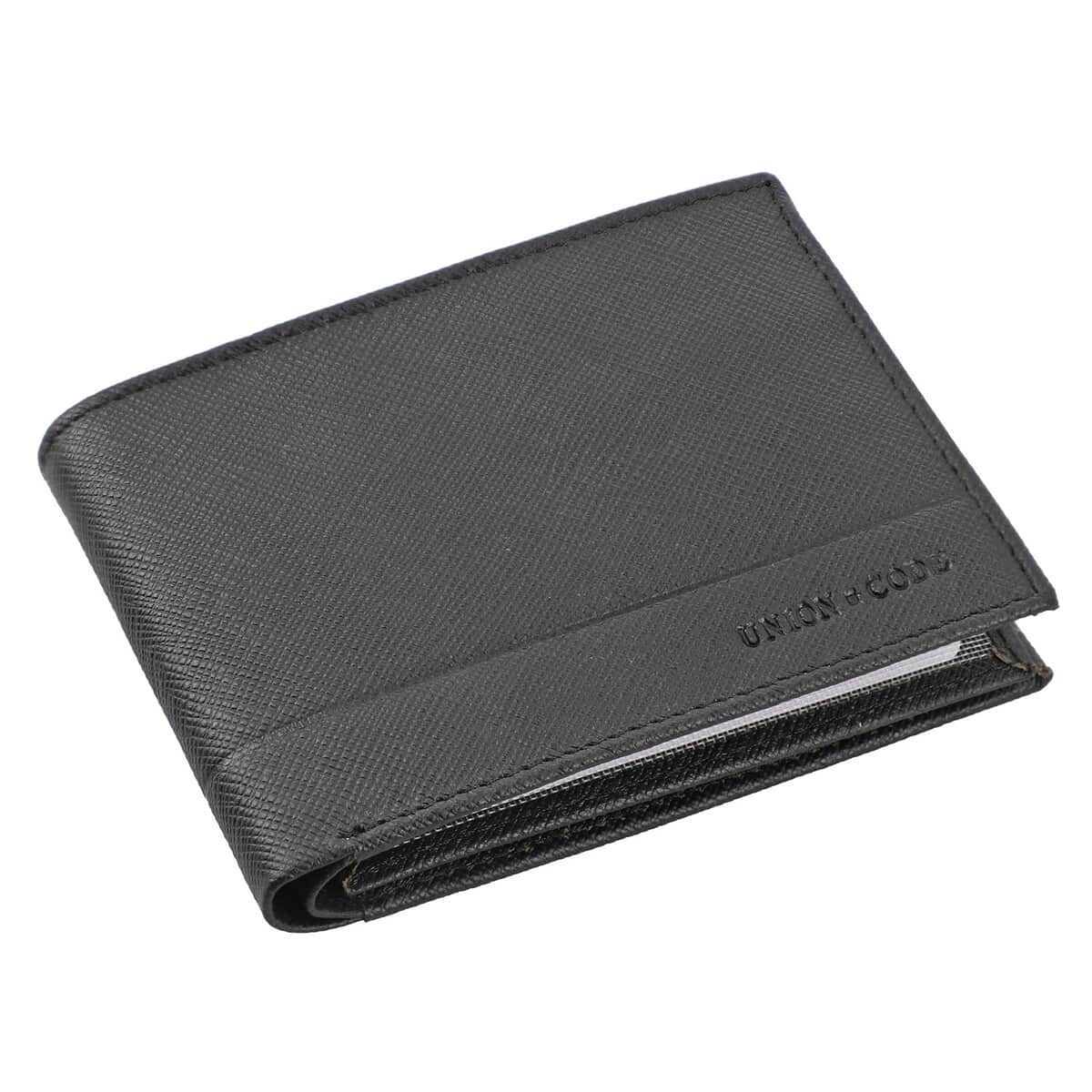 UNION CODE Black Genuine Leather RFID Bi Fold Men's Wallet image number 0