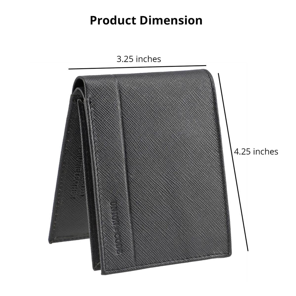 UNION CODE Black Genuine Leather RFID Bi Fold Men's Wallet image number 4