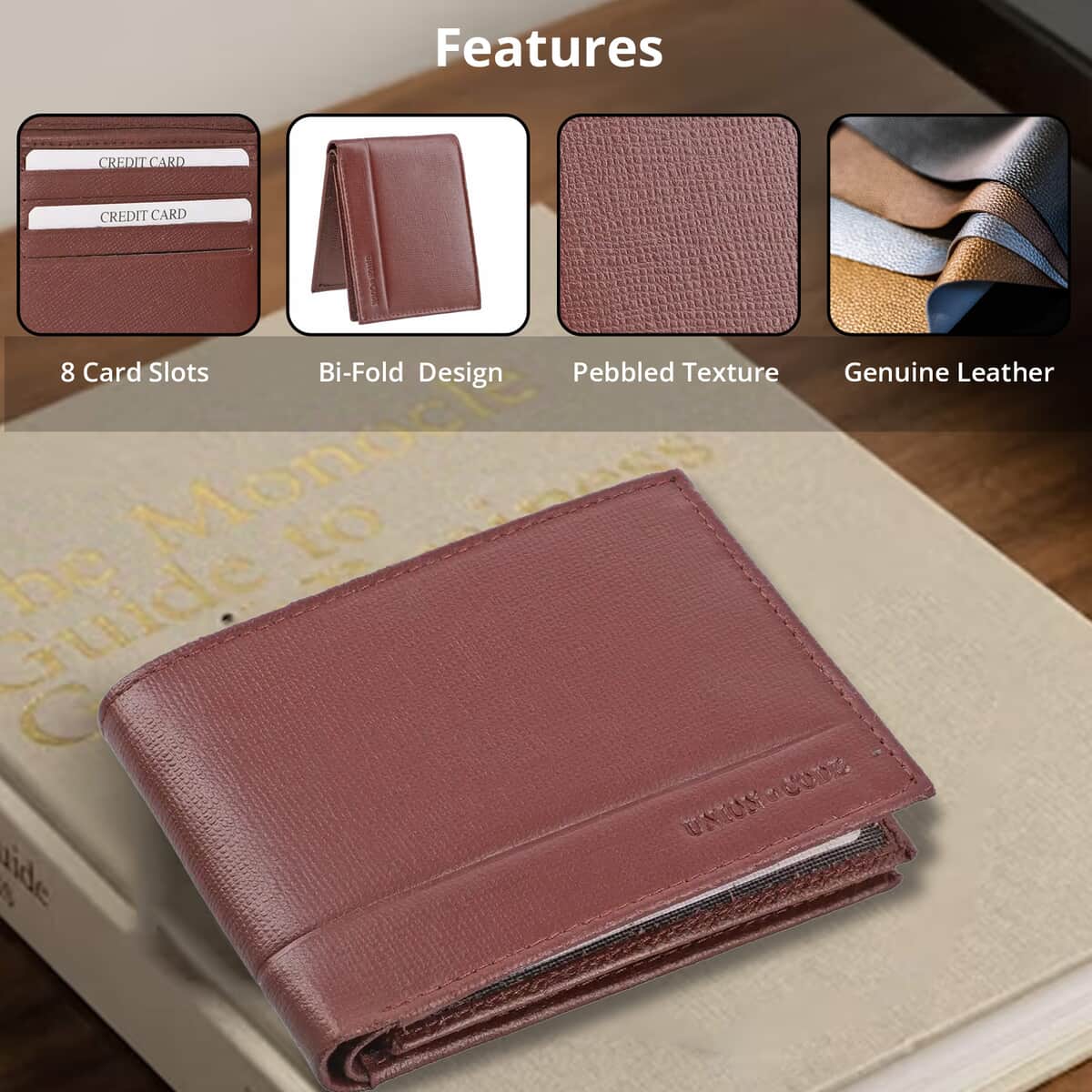 UNION CODE Bordo Genuine Leather RFID Bi Fold Men's Wallet | Leather Card Holder Travel Wallet | Leather Purse for Men image number 3