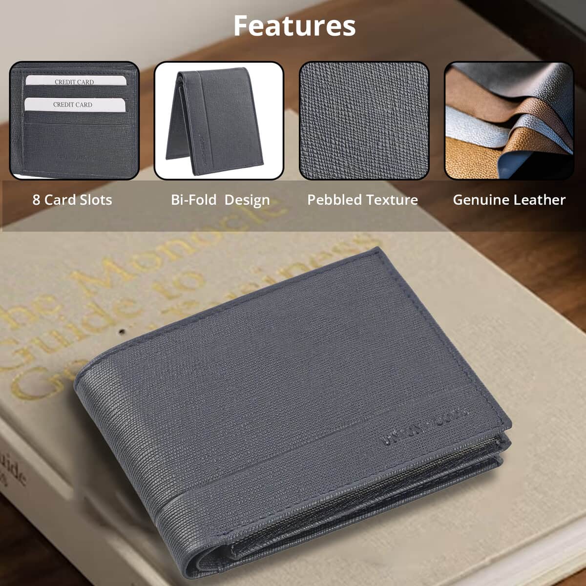 UNION CODE Navy Genuine Leather RFID Bi Fold Men's Wallet | Leather Card Holder Travel Wallet | Leather Purse for Men image number 3