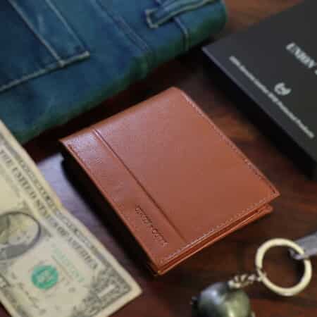 UNION CODE Cognac Genuine Leather RFID Bi Fold Men's Wallet | Leather Card Holder Travel Wallet | Leather Purse for Men image number 1