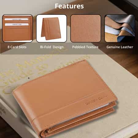 UNION CODE Cognac Genuine Leather RFID Bi Fold Men's Wallet | Leather Card Holder Travel Wallet | Leather Purse for Men image number 3