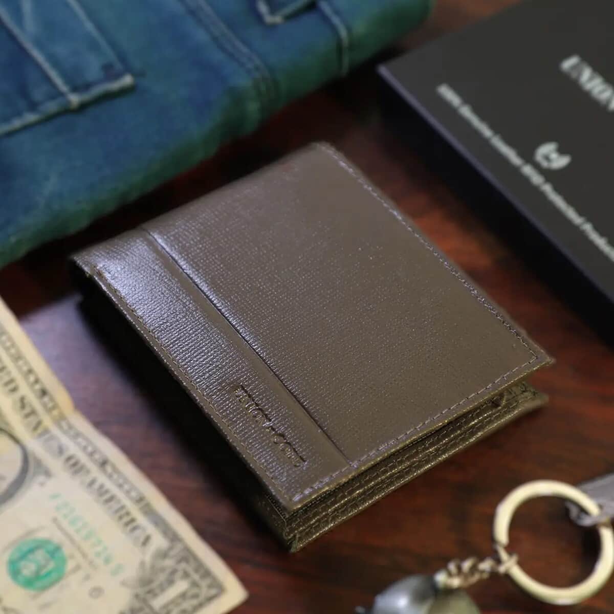 UNION CODE Taupe Genuine Leather RFID Bi Fold Men's Wallet | Leather Card Holder Travel Wallet | Leather Purse for Men image number 1