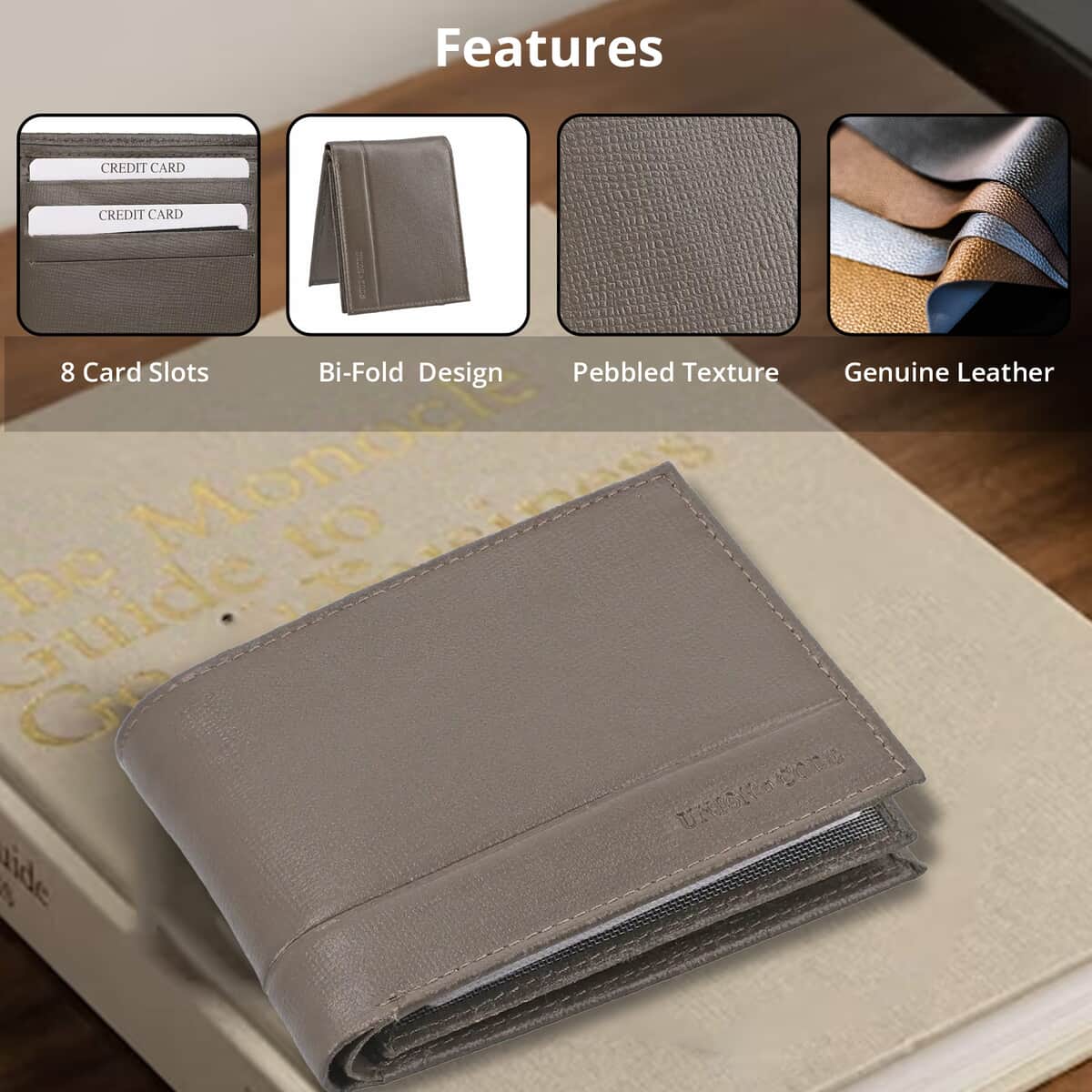 UNION CODE Taupe Genuine Leather RFID Bi Fold Men's Wallet | Leather Card Holder Travel Wallet | Leather Purse for Men image number 3