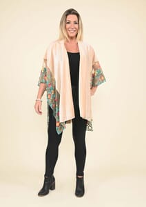 Tamsy Black Label - Cream Velvet Kimono with Multicolor Floral Embroidered Sleeve