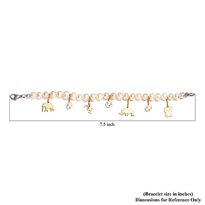 Karis Freshwater Pearl Bracelet with Animals Charm in 18K YG Plated and Platinum Bond (7.25 In)
