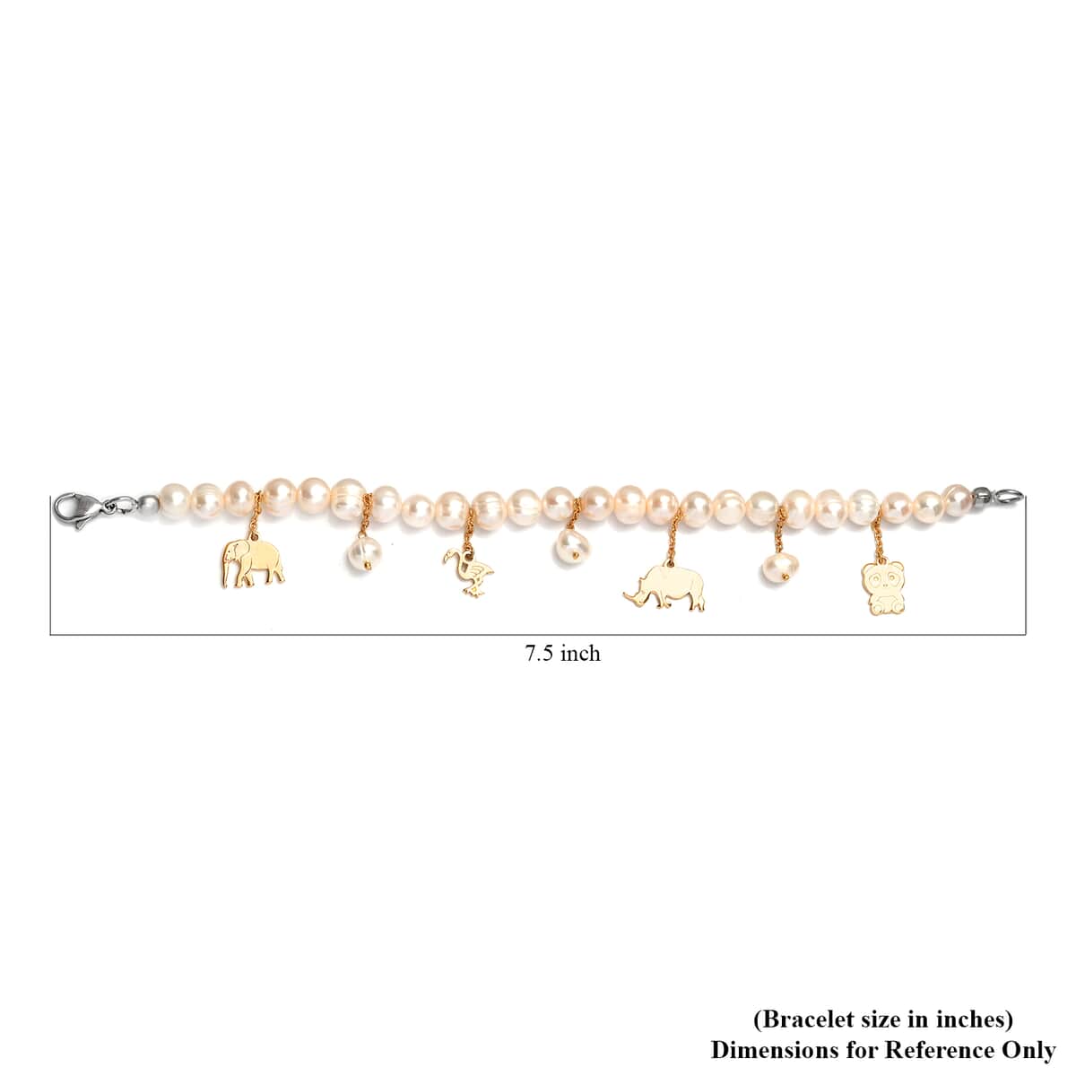 Karis Freshwater Pearl Bracelet with Animals Charm in 18K YG Plated and Platinum Bond (7.25 In) image number 4