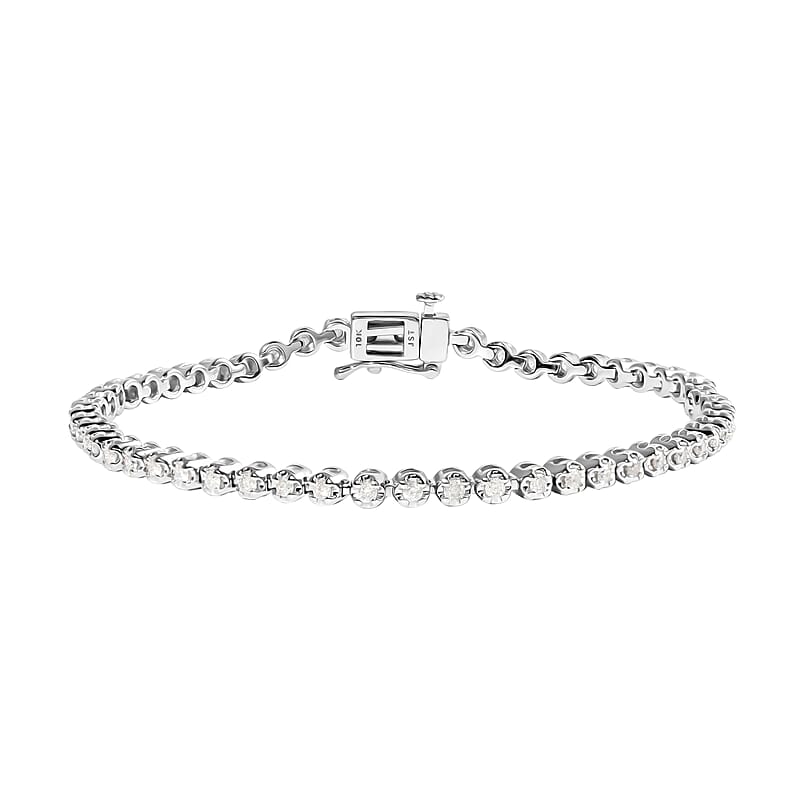 NY Closeout 10K White Gold G-H I3 Diamond Tennis Bracelet (7.00 In) 7.90 Grams 1.00 ctw