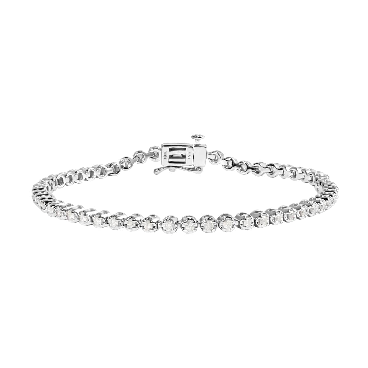 NY Closeout 10K White Gold G-H I3 Diamond Tennis Bracelet (7.00 In) 7.90 Grams 1.00 ctw image number 0
