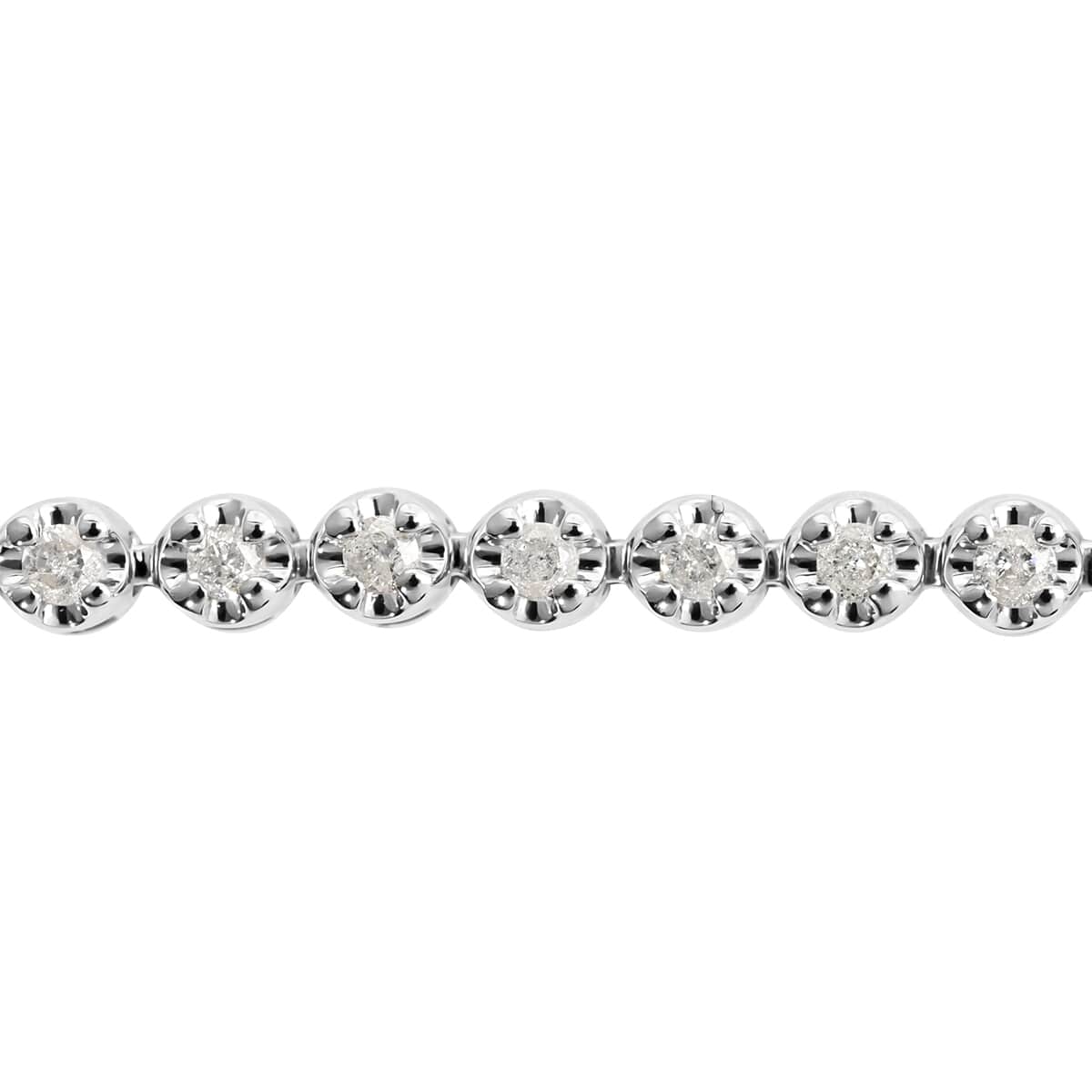 NY Closeout 10K White Gold G-H I3 Diamond Tennis Bracelet (7.00 In) 7.90 Grams 1.00 ctw image number 2