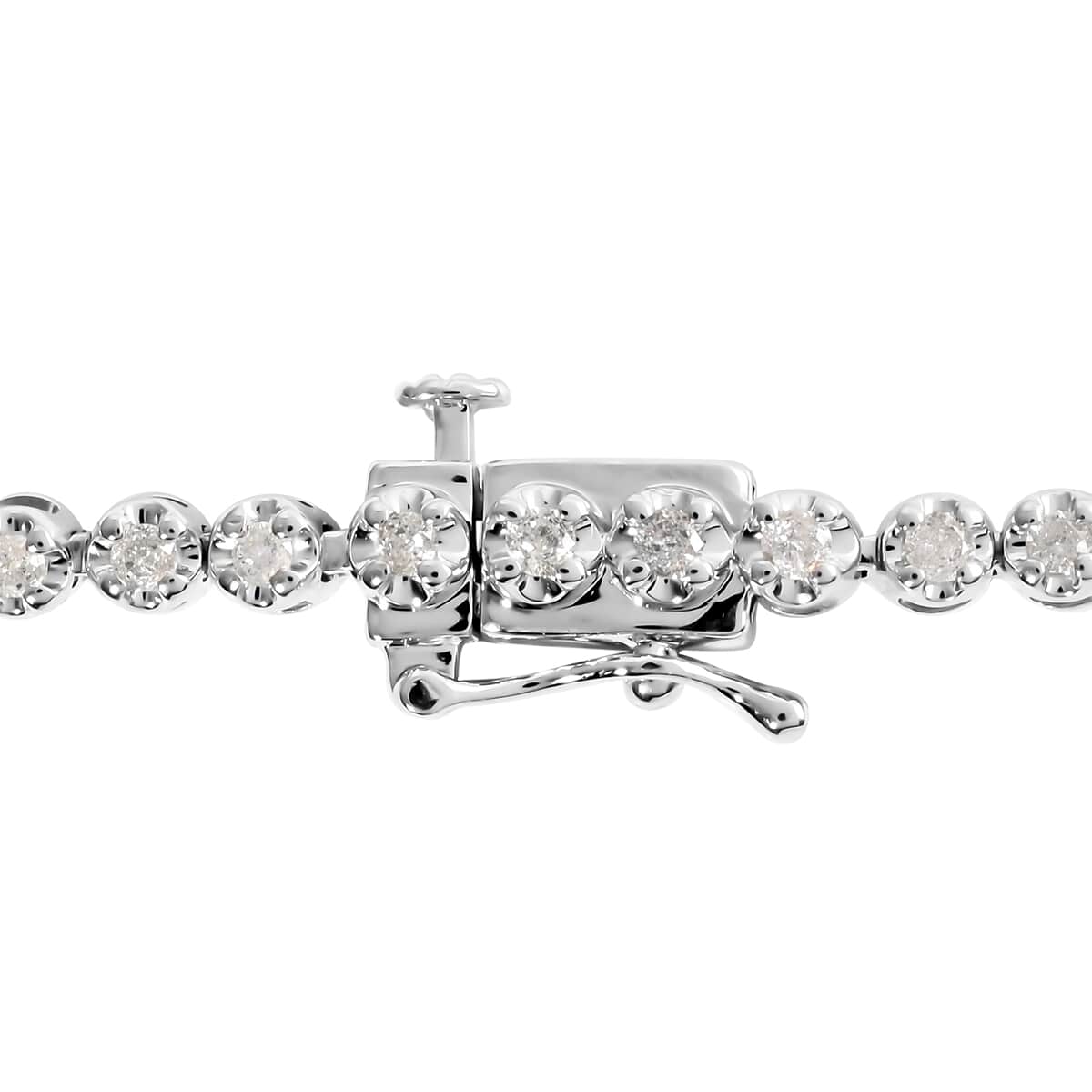 NY Closeout 10K White Gold G-H I3 Diamond Tennis Bracelet (7.00 In) 7.90 Grams 1.00 ctw image number 3