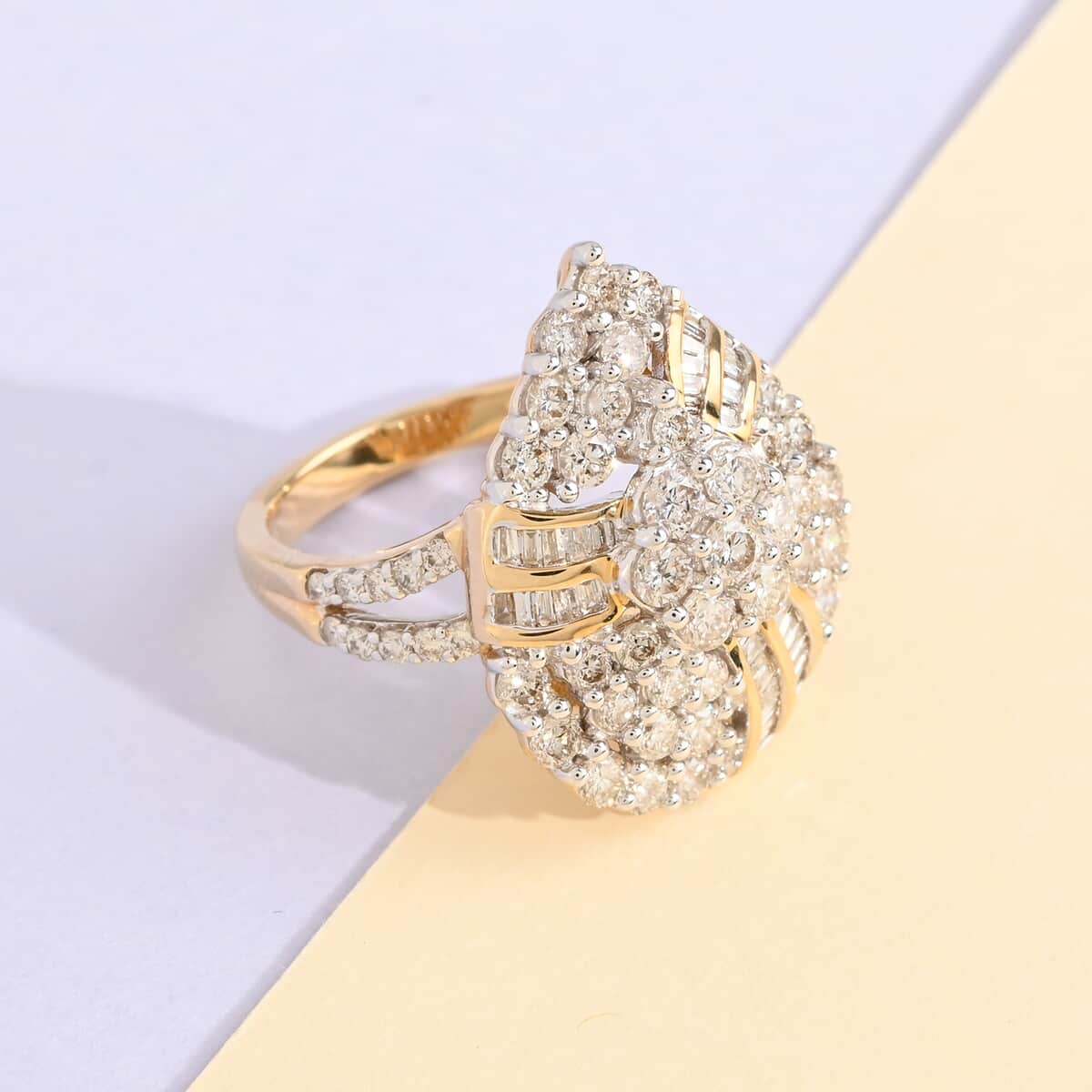 NY Closeout 10K Yellow Gold G-H I1-I2 Diamond Cocktail Ring (Size 7.0) 6.15 Grams 2.00 ctw image number 1
