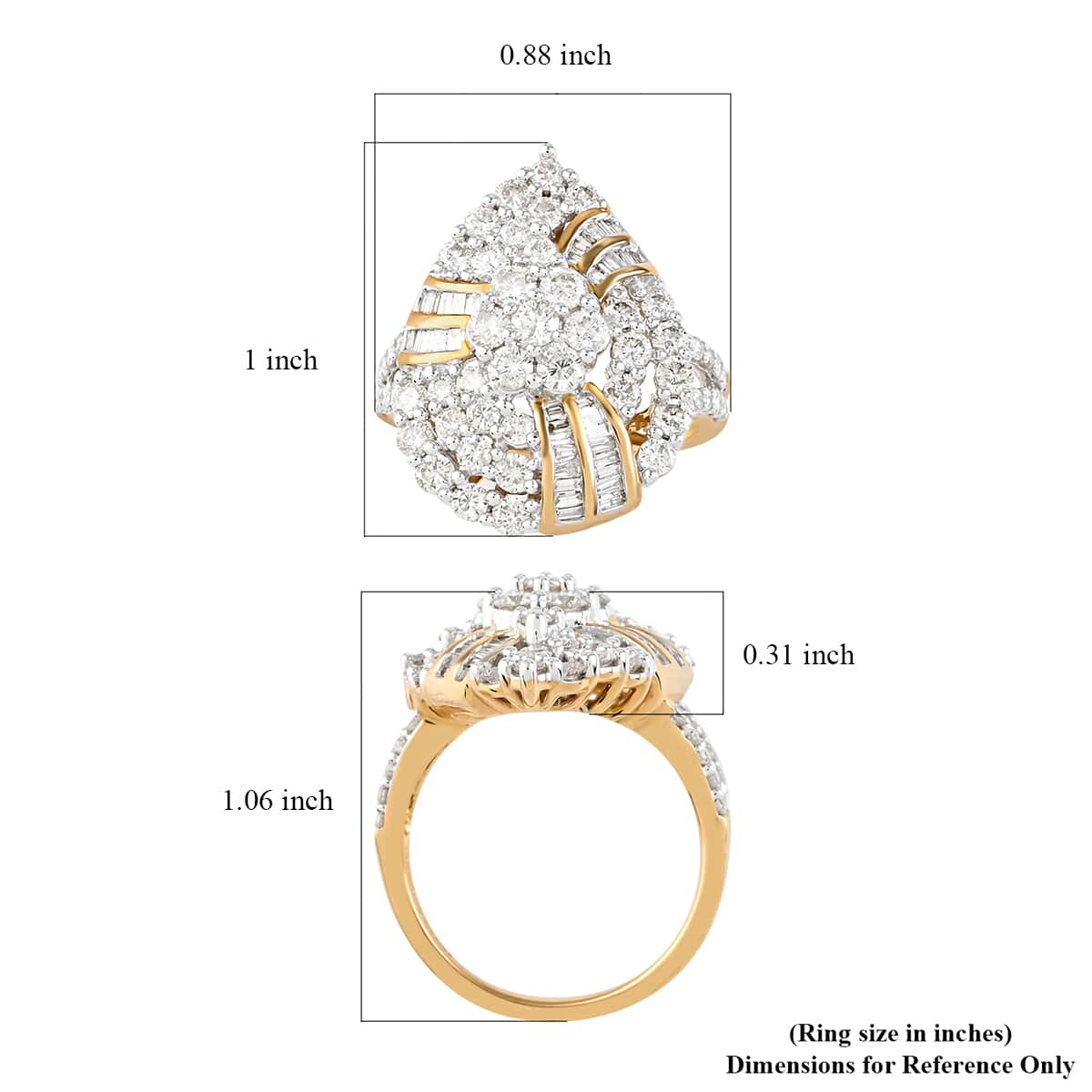 NY Closeout 10K Yellow Gold G-H I1-I2 Diamond Cocktail Ring (Size 7.0) 6.15 Grams 2.00 ctw image number 4