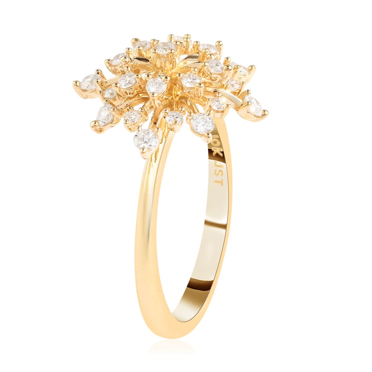NY Closeout 10K Yellow Gold G-H I1 Diamond Starburst Ring (Size 7.0) 2.65 Grams 0.50 ctw image number 3