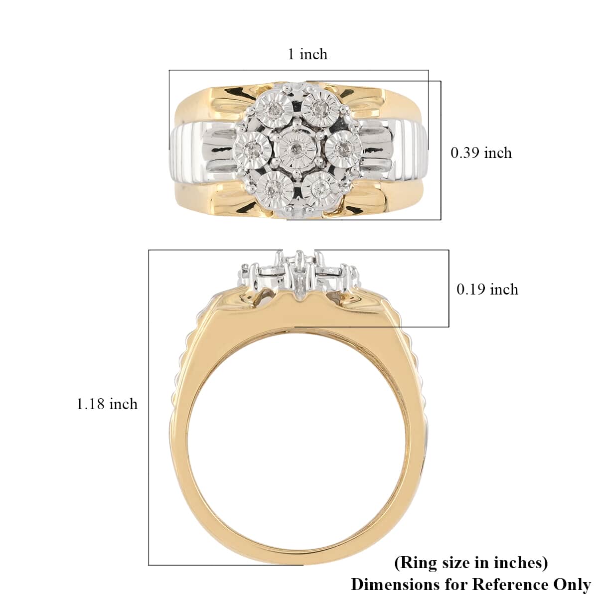 NY Closeout 10K Yellow and White Gold G-H I3 Diamond Men's Ring (Size 10.0) 6.25 Grams 0.10 ctw image number 4