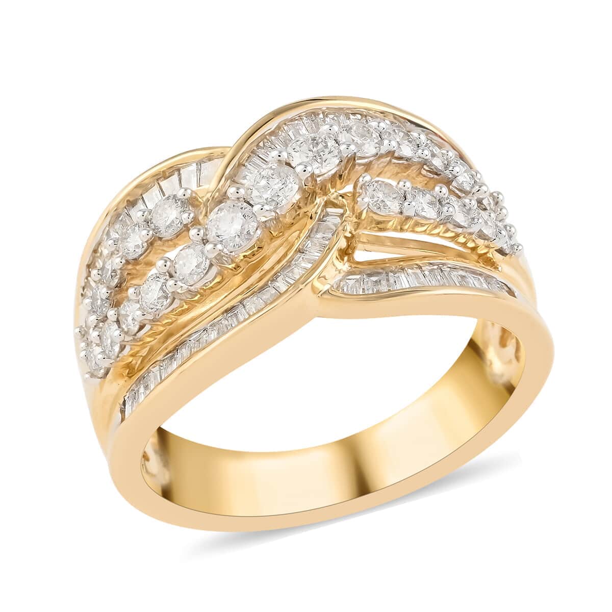 NY Closeout 10K Yellow Gold G-H I2 Diamond Twisted Fashion Ring (Size 7.0) 6.25 Grams 1.00 ctw image number 0