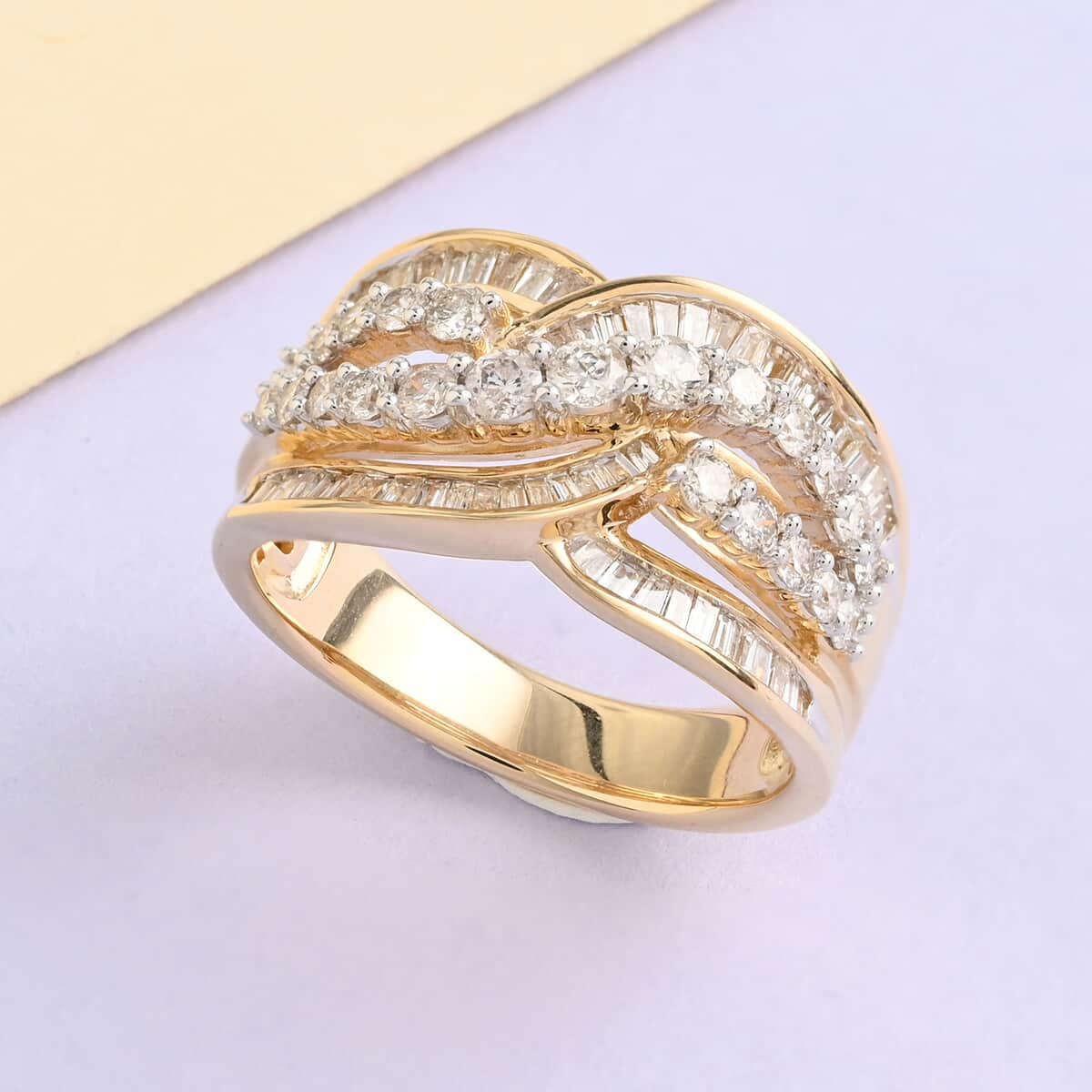 NY Closeout 10K Yellow Gold G-H I2 Diamond Twisted Fashion Ring (Size 7.0) 6.25 Grams 1.00 ctw image number 1