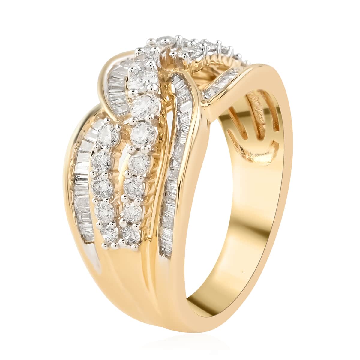 NY Closeout 10K Yellow Gold G-H I2 Diamond Twisted Fashion Ring (Size 7.0) 6.25 Grams 1.00 ctw image number 3
