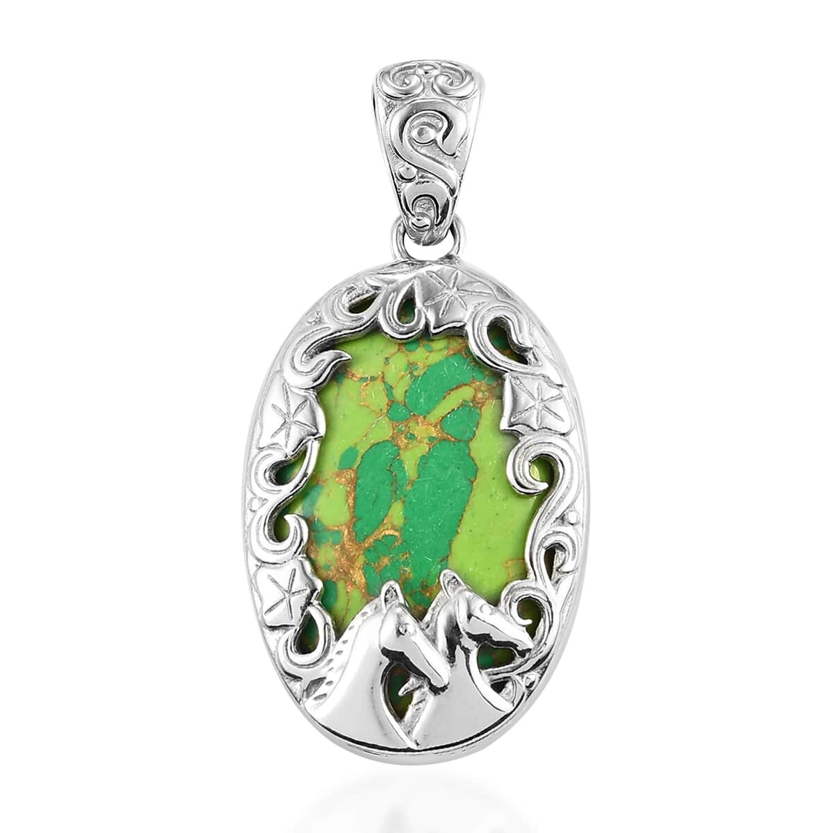 Mojave Green Turquoise Solitaire Pendant in Platinum Over Copper with Magnet 27.60 ctw image number 0