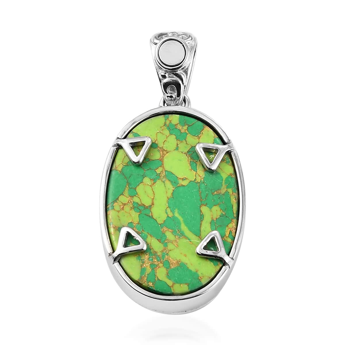 Mojave Green Turquoise Solitaire Pendant in Platinum Over Copper with Magnet 27.60 ctw image number 3
