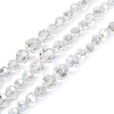 White Mystic Color Glass Beaded 3 Row Necklace 20-22 Inches in Silvertone