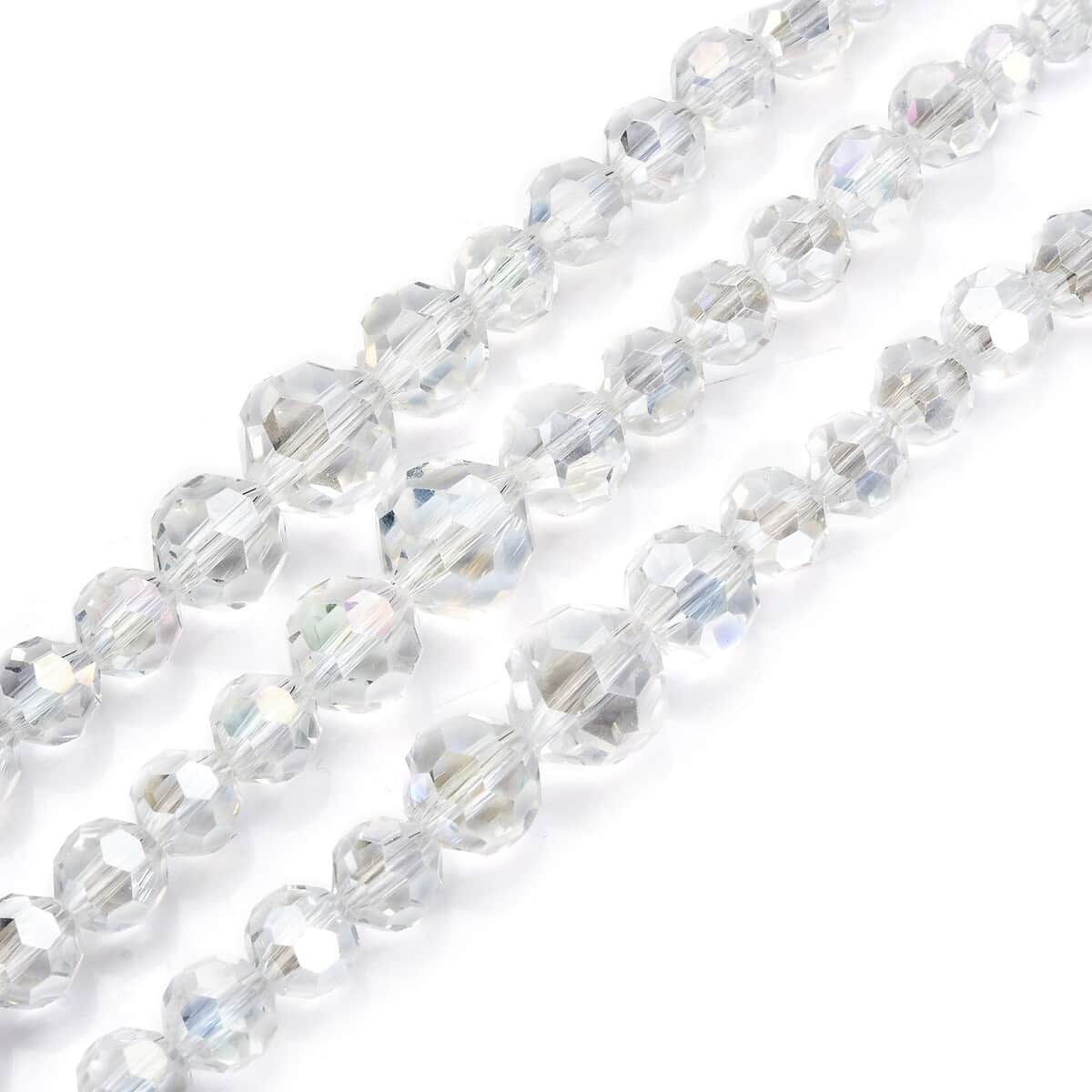 White Mystic Color Glass Beaded 3 Row Necklace 20-22 Inches in Silvertone image number 2