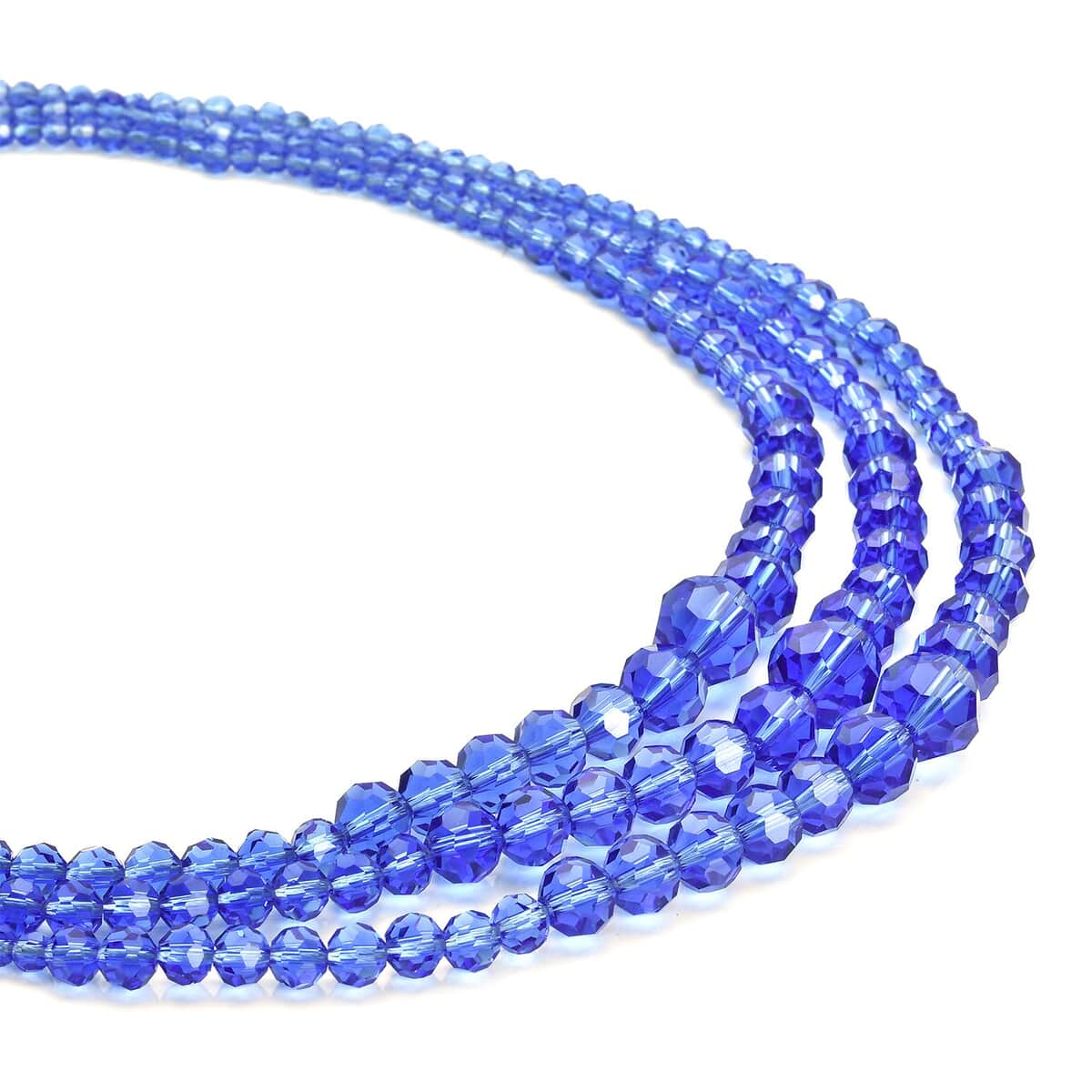Tanzanite Blue Color Glass Beaded 3 Row Necklace 20-22 Inches in Silvertone image number 2