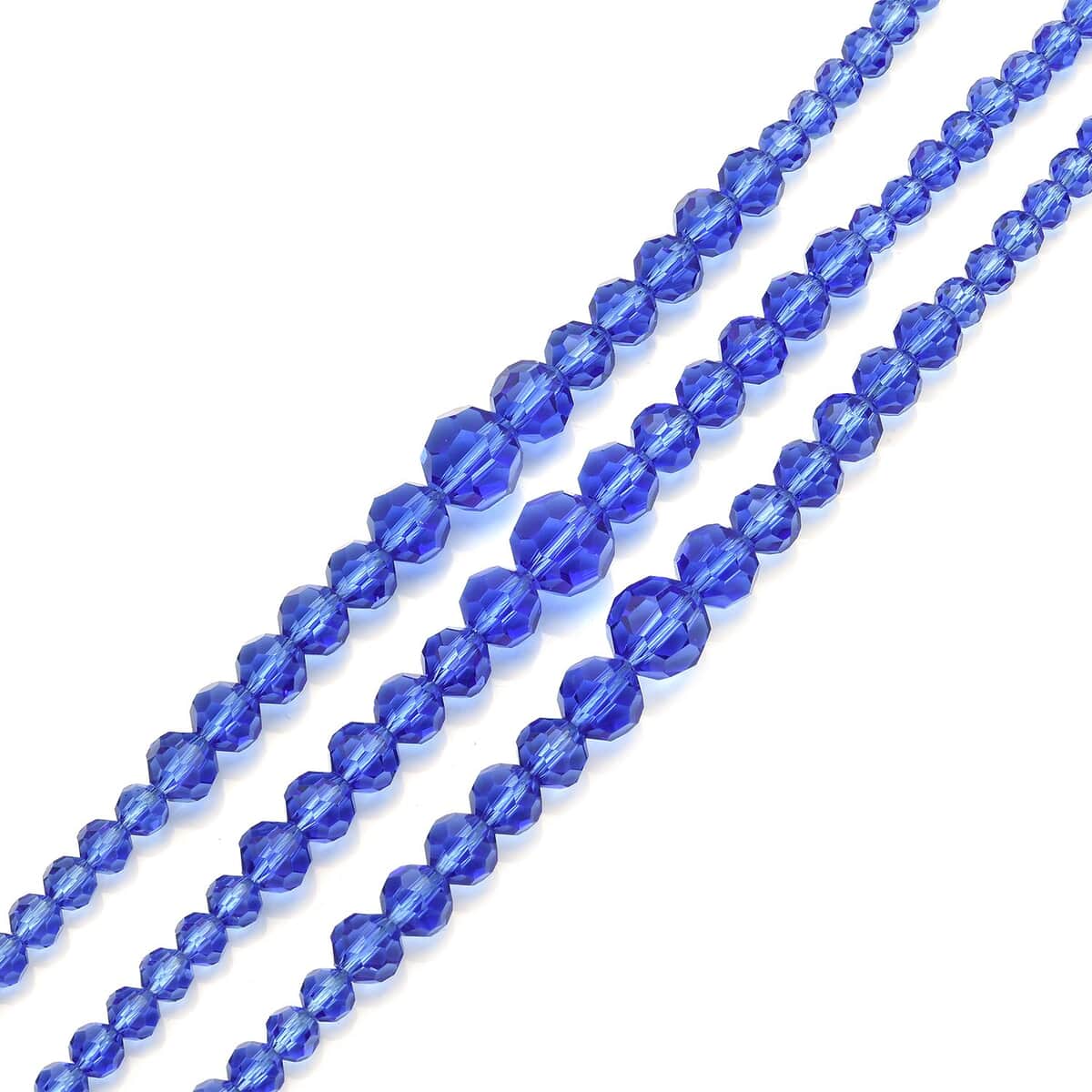 Tanzanite Blue Color Glass Beaded 3 Row Necklace 20-22 Inches in Silvertone image number 3