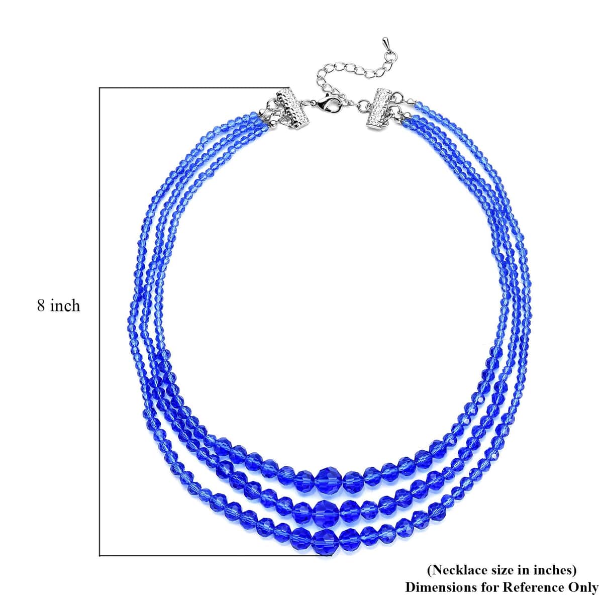 Tanzanite Blue Color Glass Beaded 3 Row Necklace 20-22 Inches in Silvertone image number 5