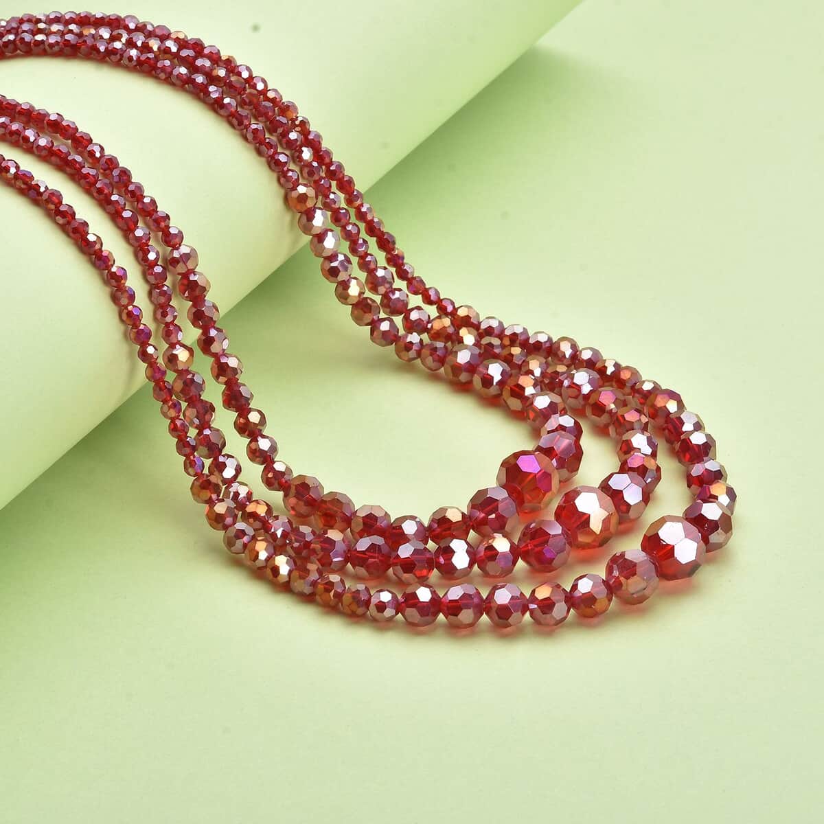Red Magic Glass Beaded 3 Row Necklace 20-22 Inches in Silvertone image number 1