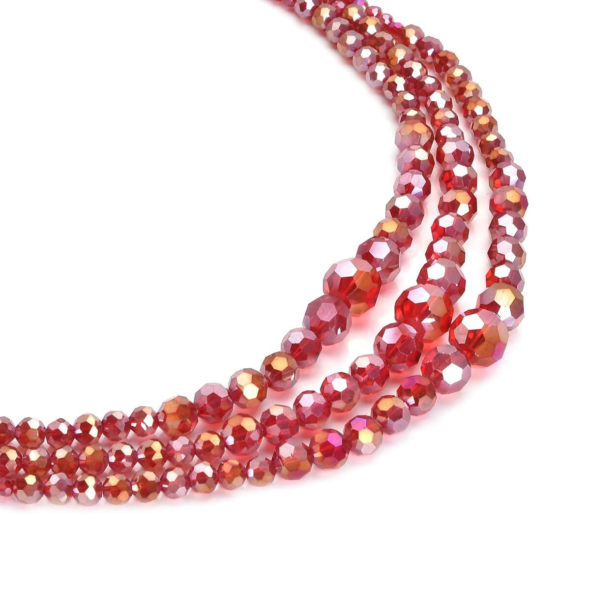 Red Magic Glass Beaded 3 Row Necklace 20-22 Inches in Silvertone image number 2