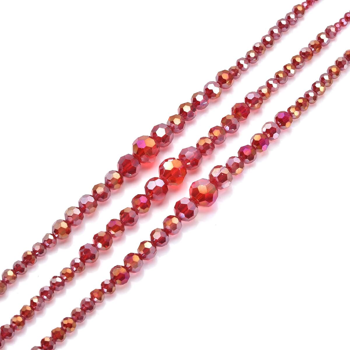 Red Magic Glass Beaded 3 Row Necklace 20-22 Inches in Silvertone image number 3