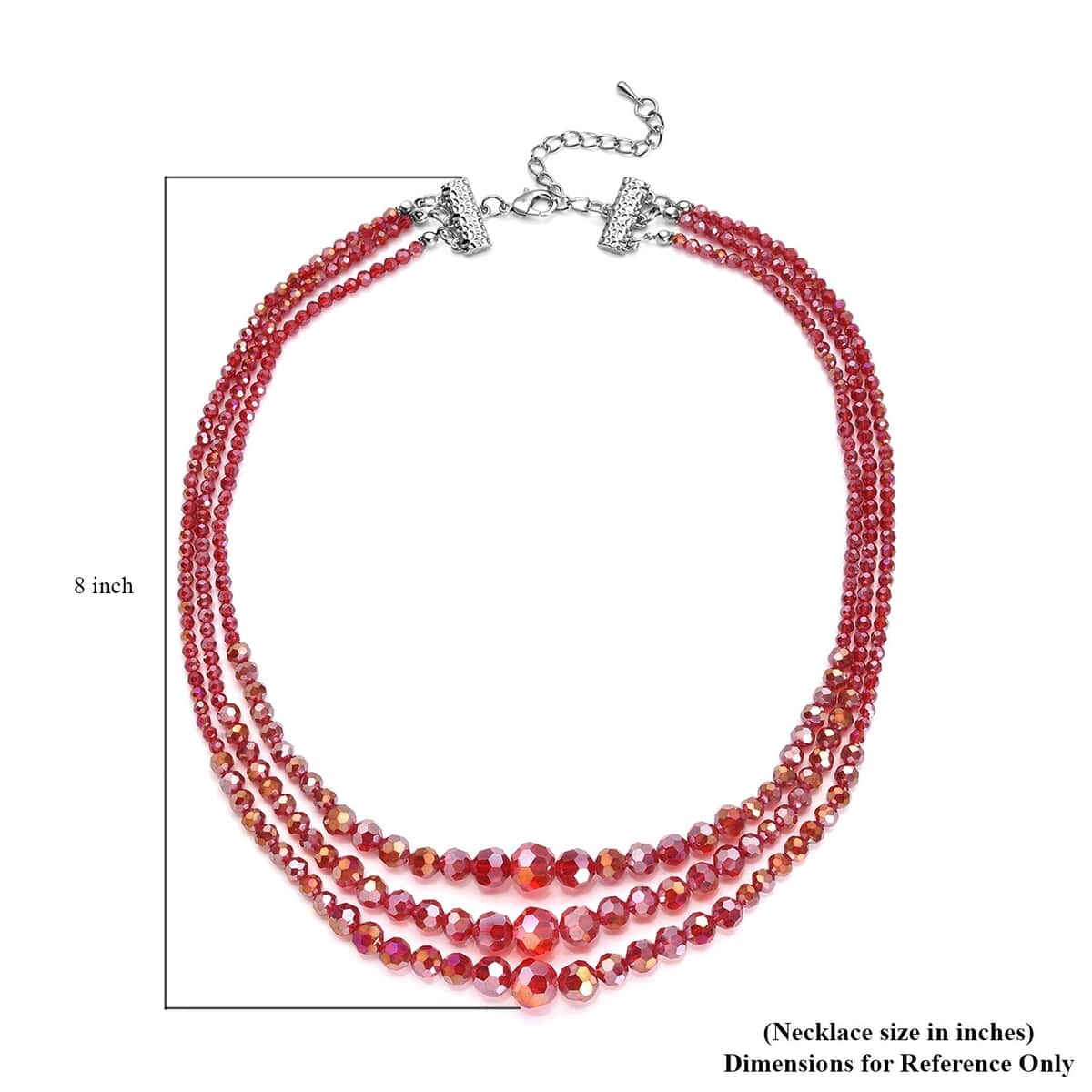 Red Magic Glass Beaded 3 Row Necklace 20-22 Inches in Silvertone image number 5