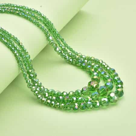 Green Magic Glass Beaded 3 Row Necklace 20-22 Inches in Silvertone image number 1
