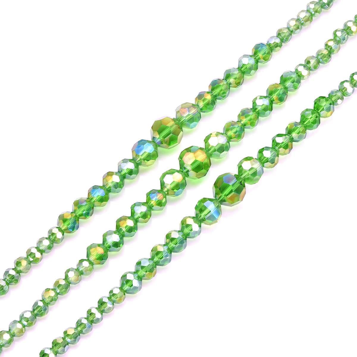 Green Magic Glass Beaded 3 Row Necklace 20-22 Inches in Silvertone image number 3