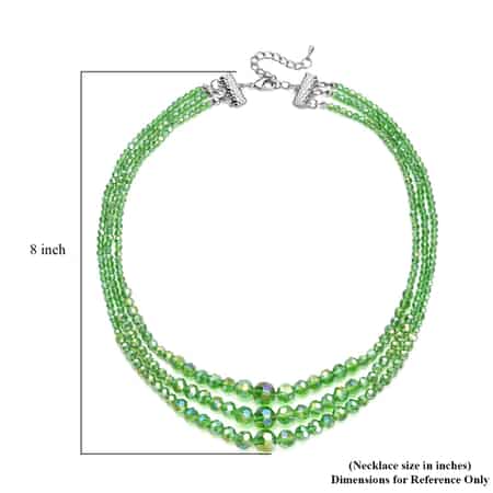 Green Magic Glass Beaded 3 Row Necklace 20-22 Inches in Silvertone image number 5