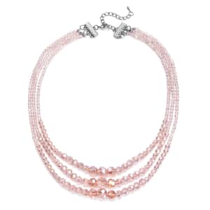 Pink Magic Glass Beaded 3 Row Necklace in Silvertone 20-22 Inches