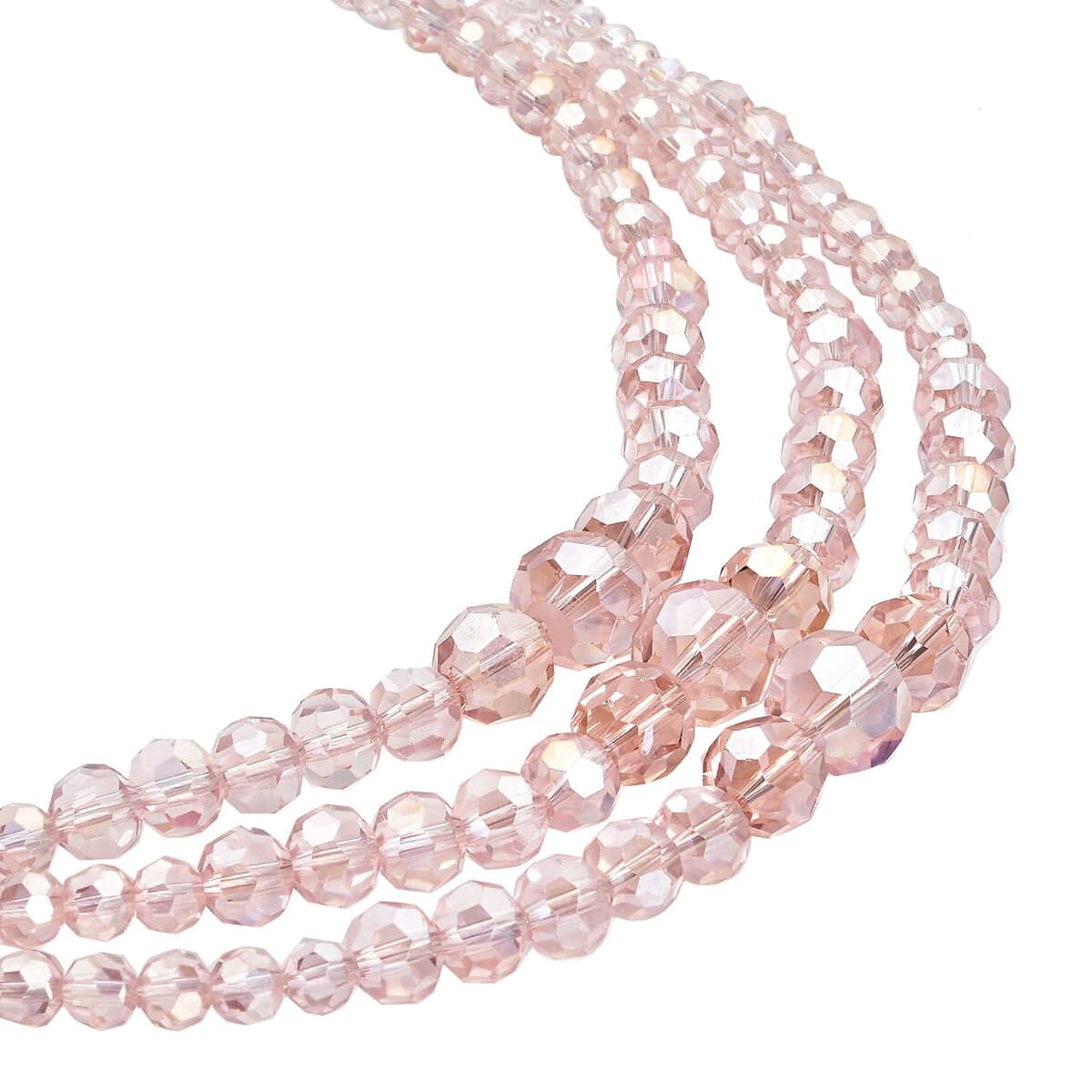 Pink Magic Glass Beaded 3 Row Necklace in Silvertone 20-22 Inches image number 2