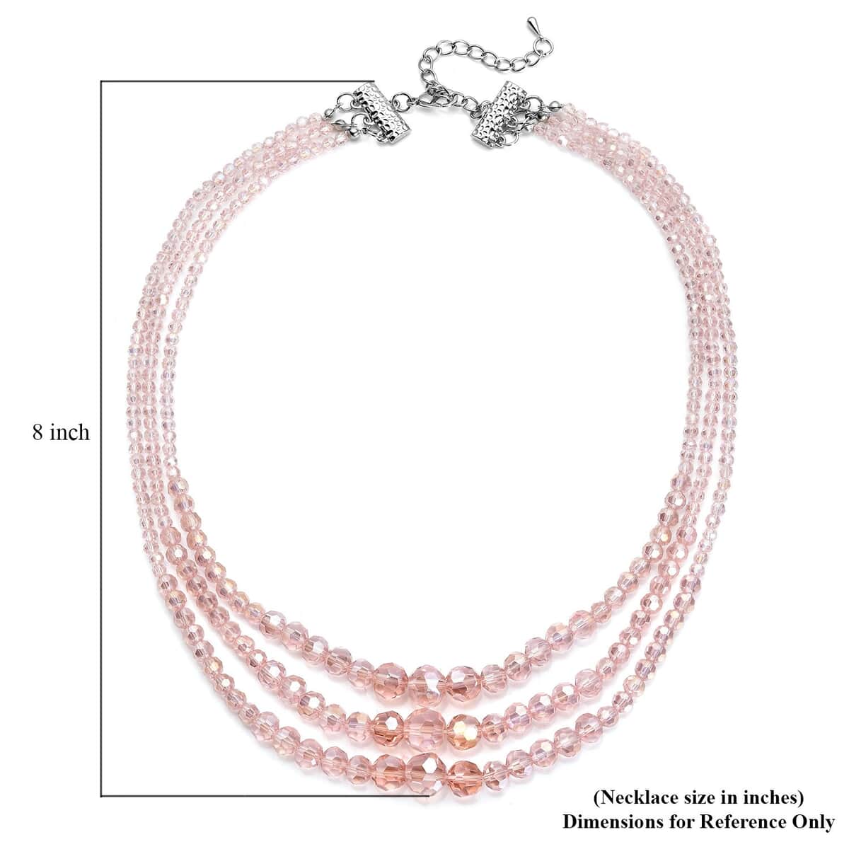 Pink Magic Glass Beaded 3 Row Necklace in Silvertone 20-22 Inches image number 5